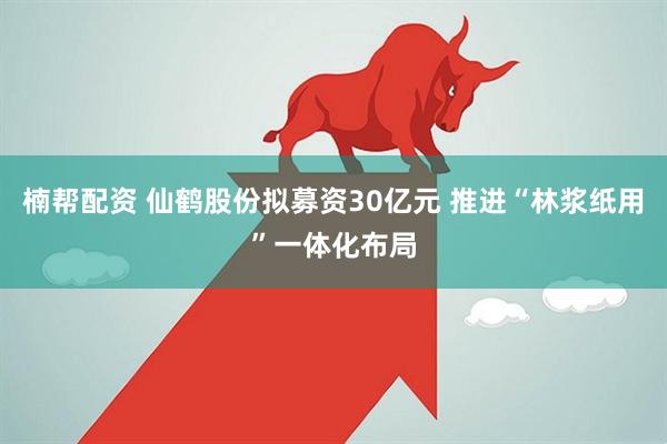 楠帮配资 仙鹤股份拟募资30亿元 推进“林浆纸用”一体化布局